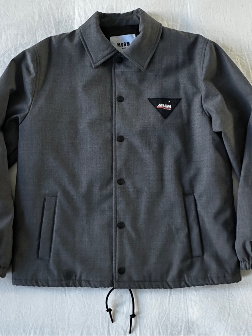 MSGM Men's Grey Wool Filled Coach Jacket